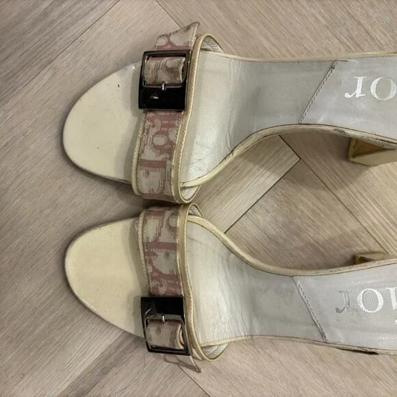 Dior Pink Logo Monogram Trotter Buckle Block Heels - Picture 5 of 6